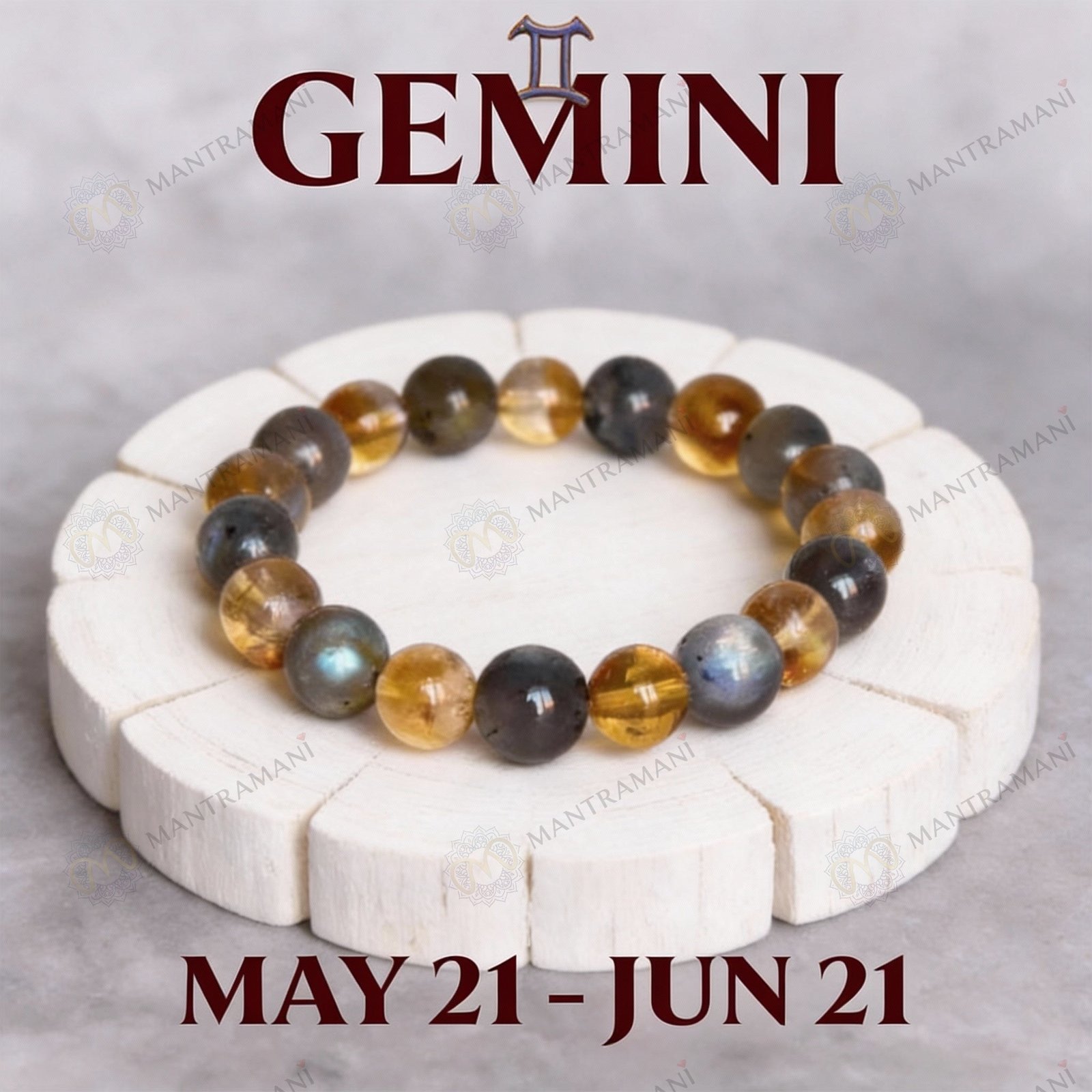 MantraMani Gemini Zodiac Birthstone Crystal Bracelet - Energized Vedic Gemstone Jewelry - MantraMani