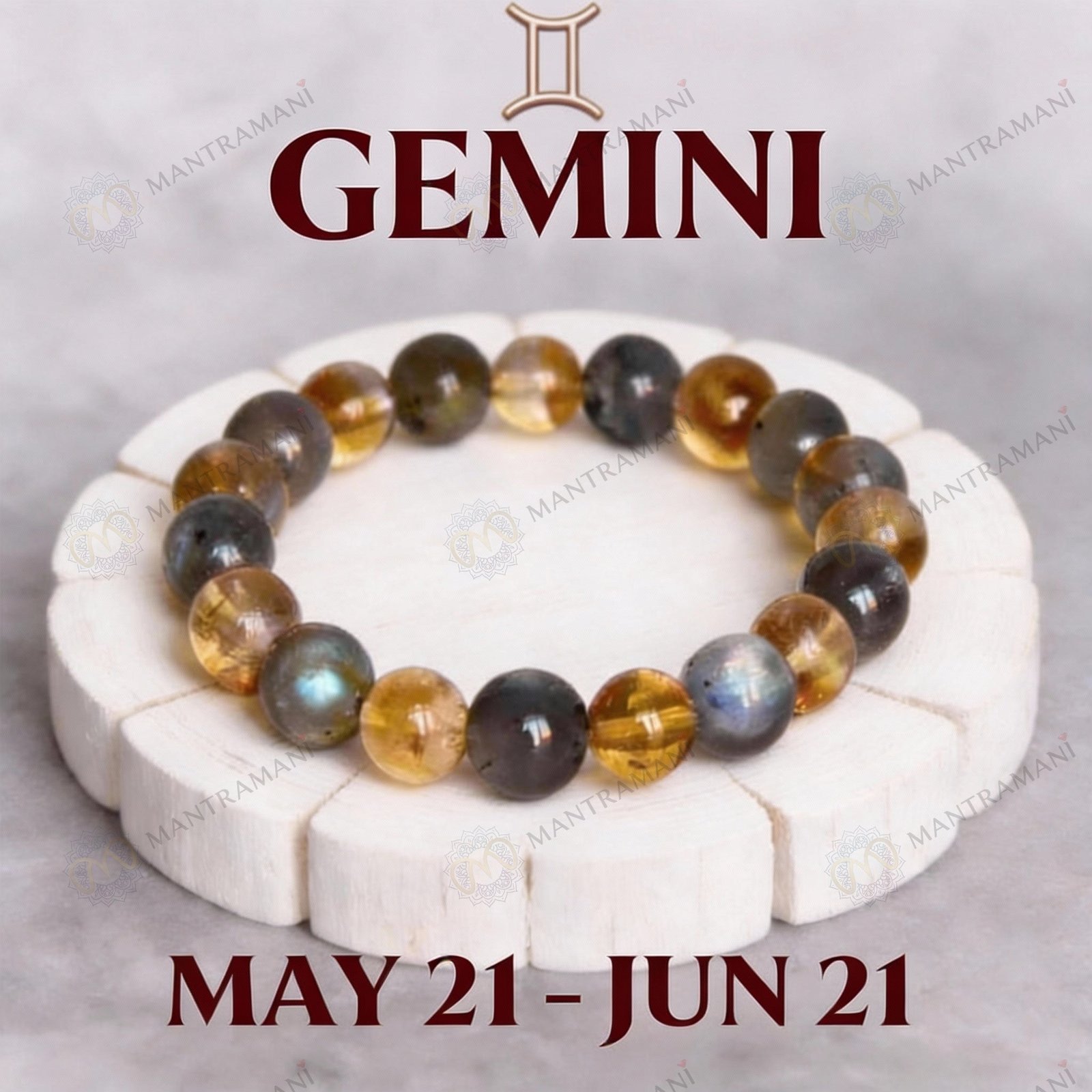 MantraMani Gemini Zodiac Birthstone Crystal Bracelet - Energized Vedic Gemstone Jewelry - MantraMani