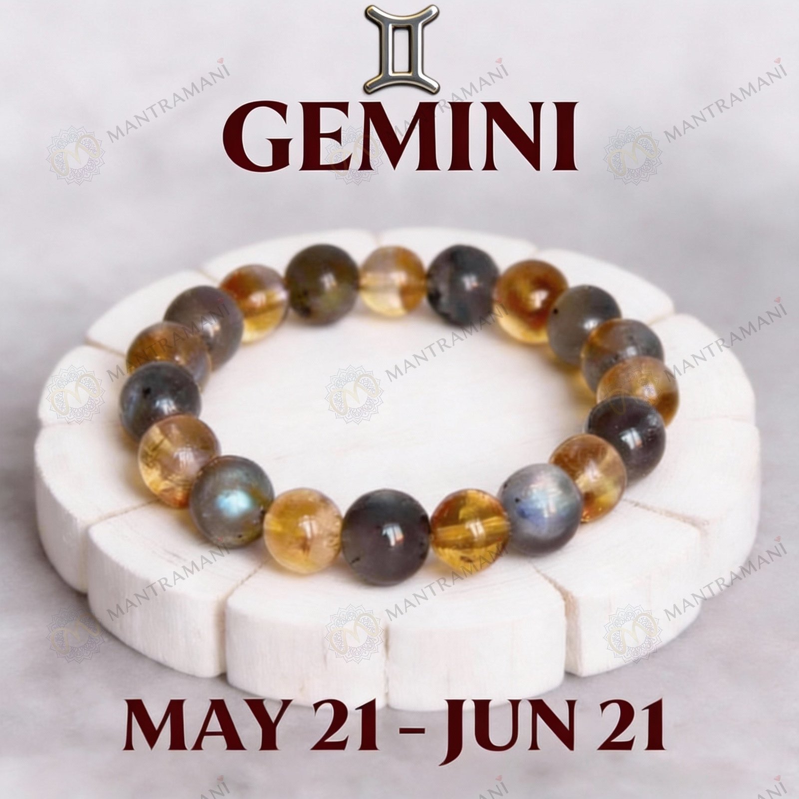 MantraMani Gemini Zodiac Birthstone Crystal Bracelet - Energized Vedic Gemstone Jewelry - MantraMani
