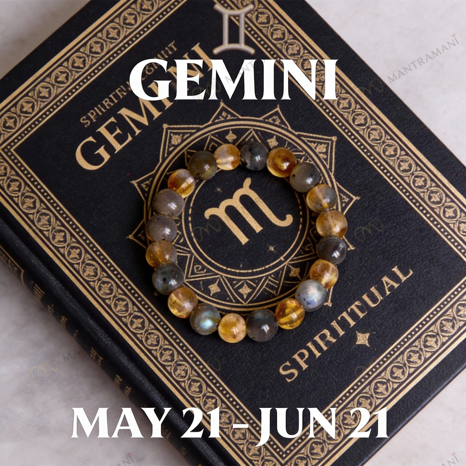 MantraMani Gemini Zodiac Birthstone Crystal Bracelet - Energized Vedic Gemstone Jewelry - MantraMani