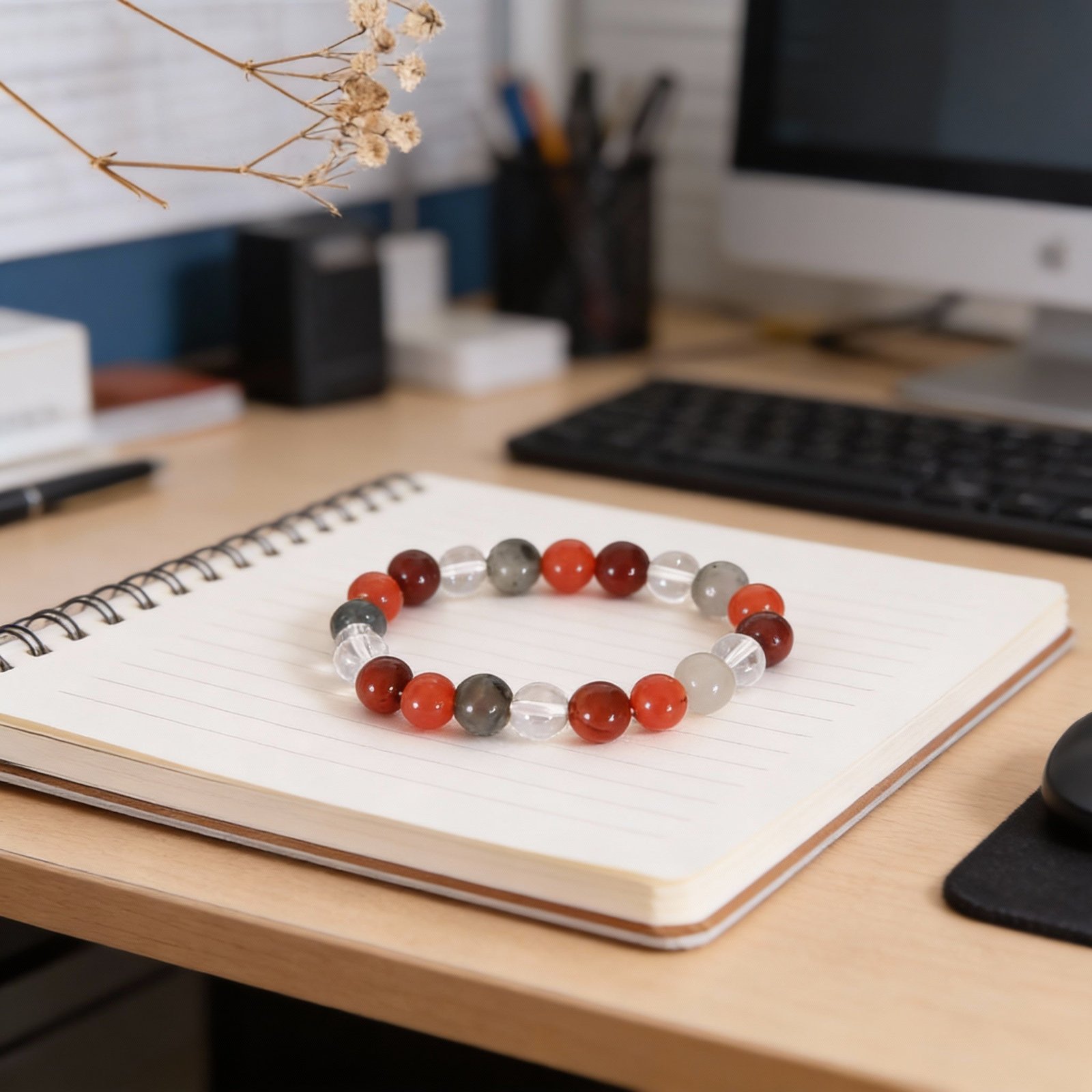MantraMani Aries Zodiac Birthstone Crystal Bracelet - Energized Vedic Gemstone Jewelry - MantraMani