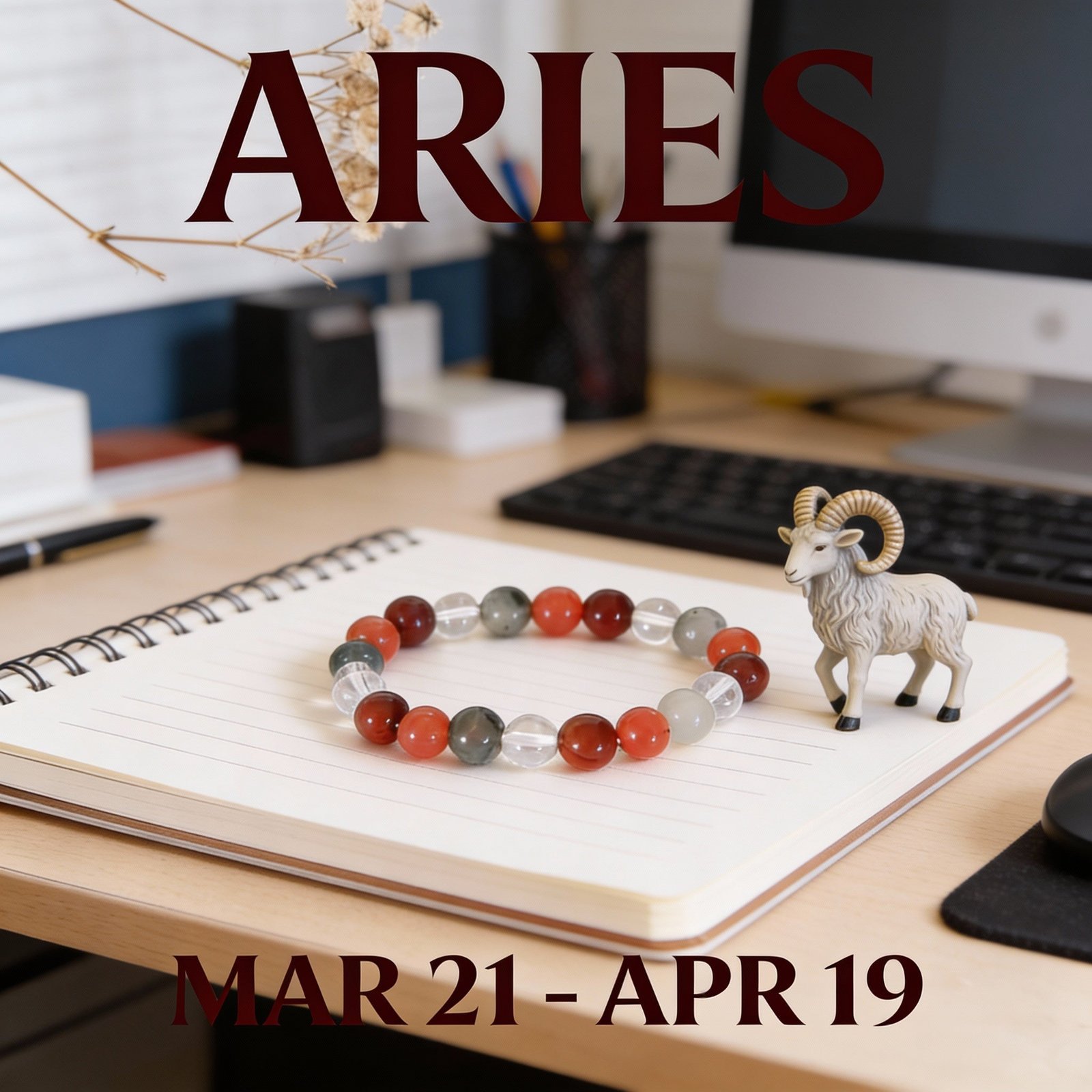 MantraMani Aries Zodiac Birthstone Crystal Bracelet - Energized Vedic Gemstone Jewelry - MantraMani