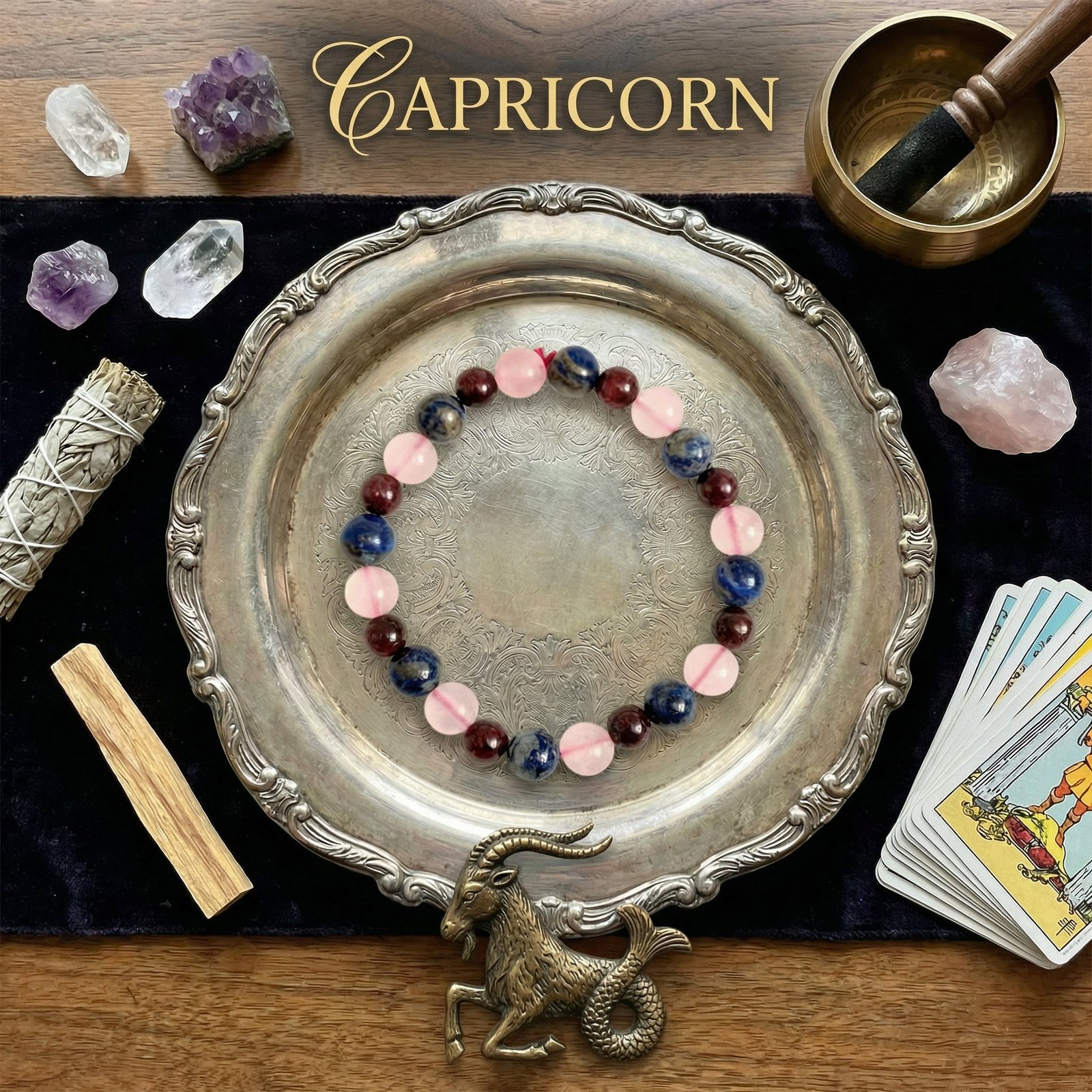 MantraMani Capricorn Zodiac Birthstone Crystal Bracelet - Energized Vedic Gemstone Jewelry - MantraMani