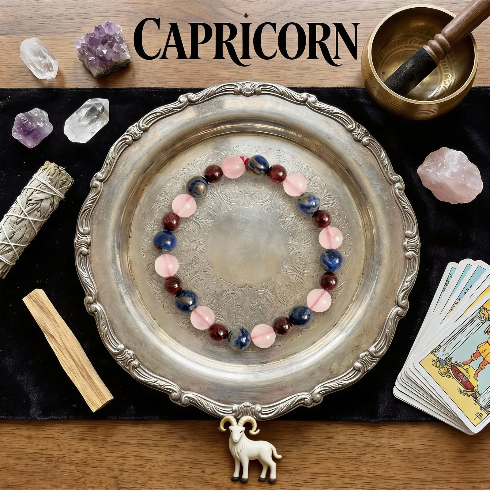 MantraMani Capricorn Zodiac Birthstone Crystal Bracelet - Energized Vedic Gemstone Jewelry - MantraMani