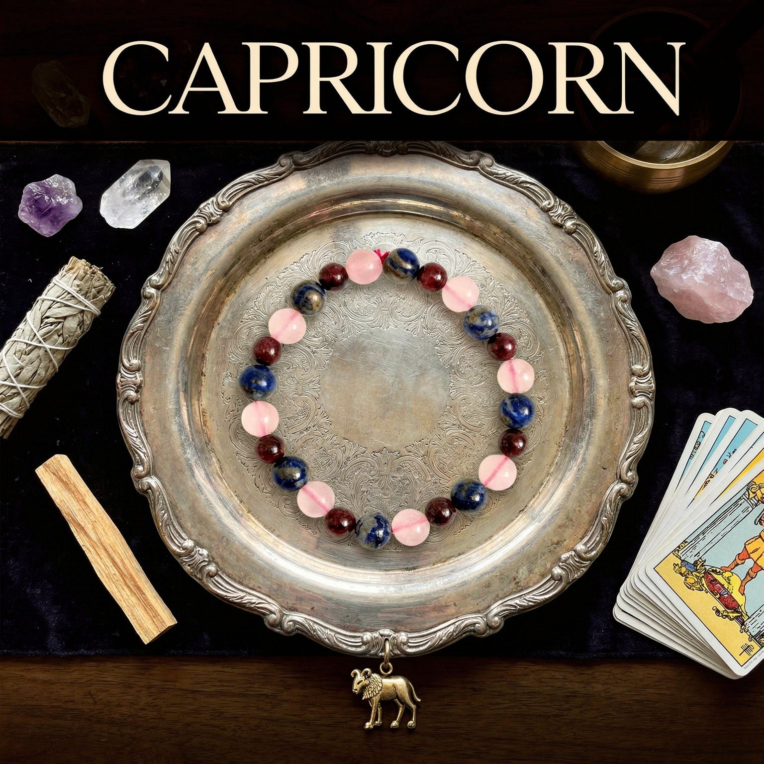 MantraMani Capricorn Zodiac Birthstone Crystal Bracelet - Energized Vedic Gemstone Jewelry - MantraMani