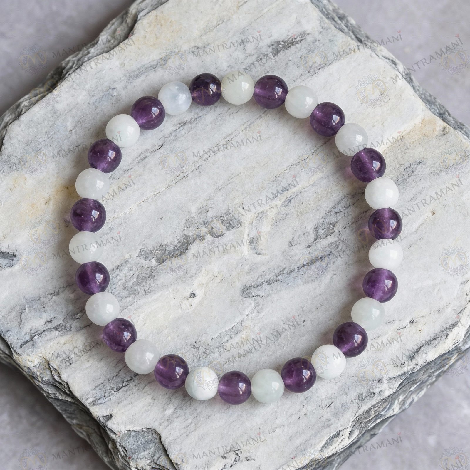 MantraMani Aquarius Zodiac Birthstone Crystal Bracelet - Energized Vedic Gemstone Jewelry - MantraMani