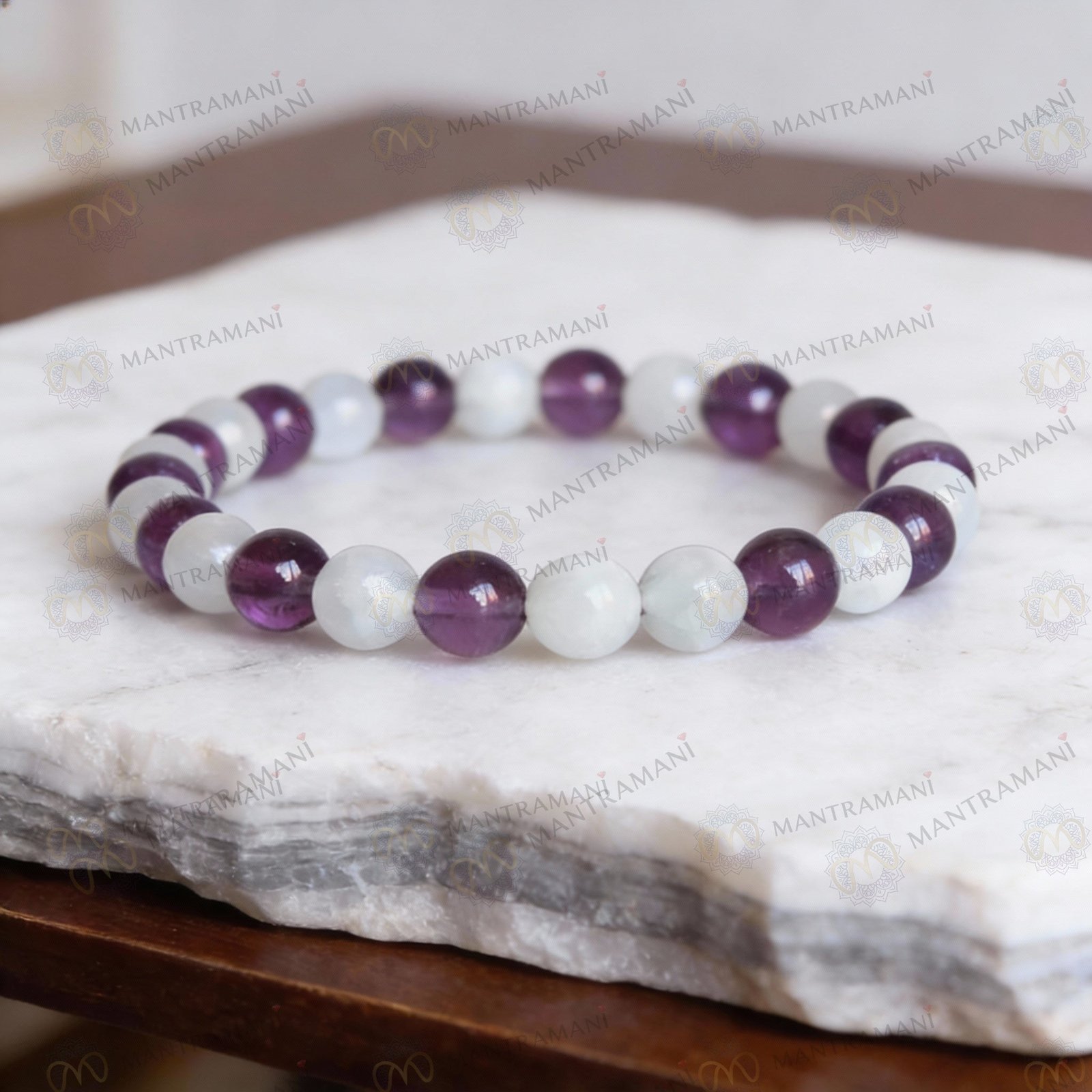 MantraMani Aquarius Zodiac Birthstone Crystal Bracelet - Energized Vedic Gemstone Jewelry - MantraMani