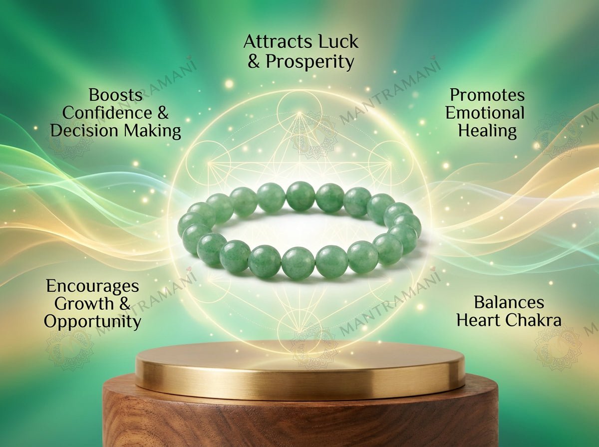 MantraMani FortuneFlow Green Aventurine Bracelet for Luck, Wealth & Emotional Healing - Energized Vedic Gemstone Jewelry...
