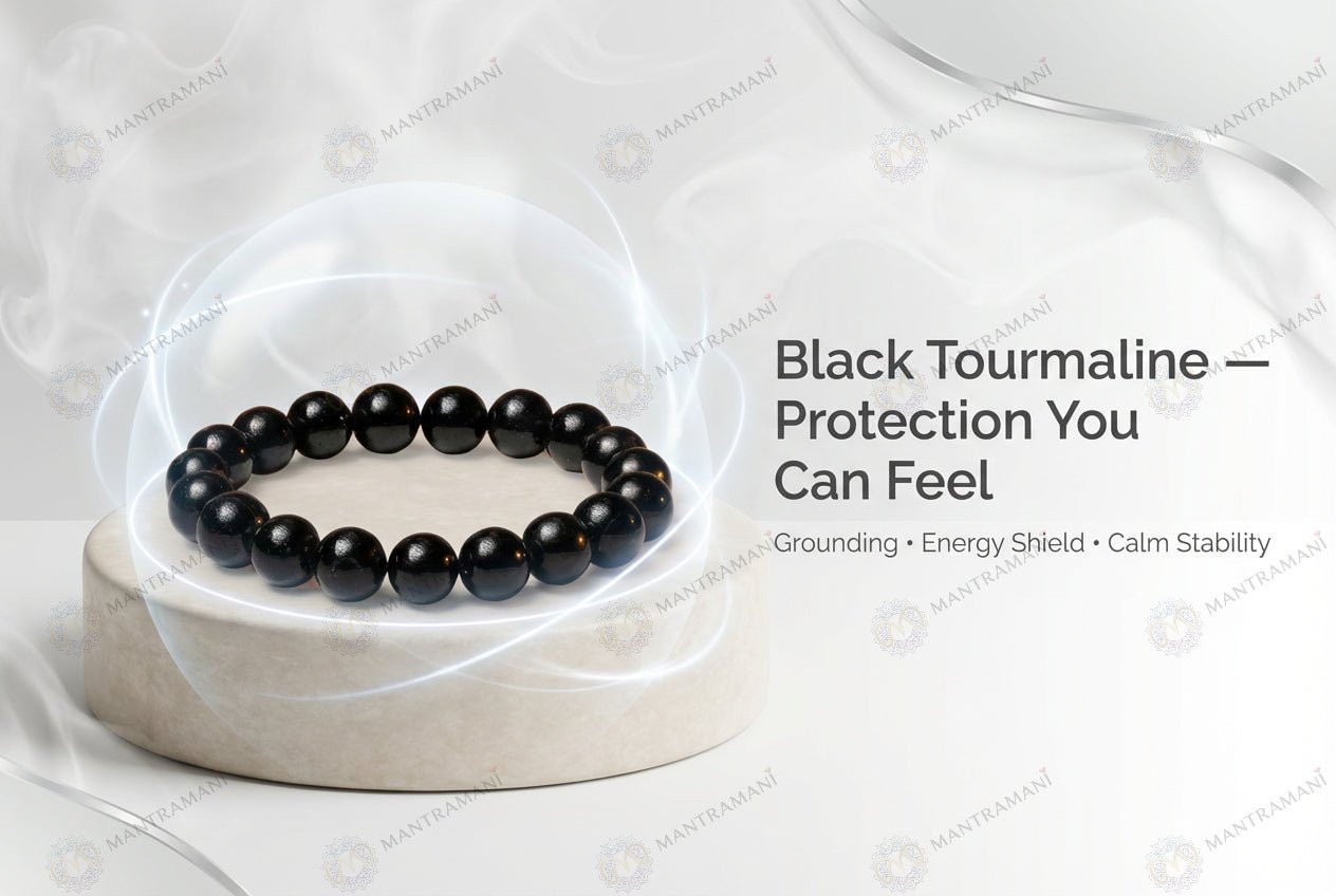 MantraMani clipse Noire Black Tourmaline Protection Bracelet - Energized Vedic Gemstone Jewelry - MantraMani