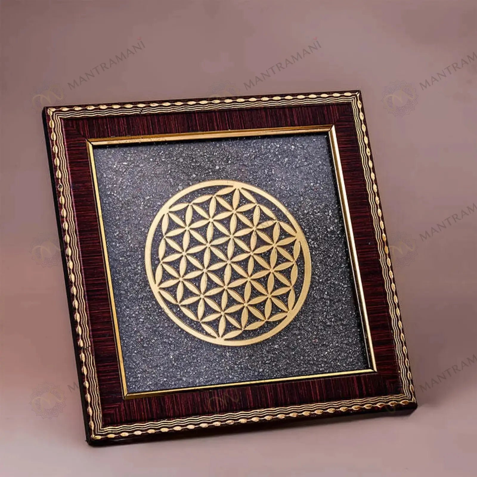 MantraMani Flower of Life Raw Pyrite Frame - Balance & Wealth Energy Frame