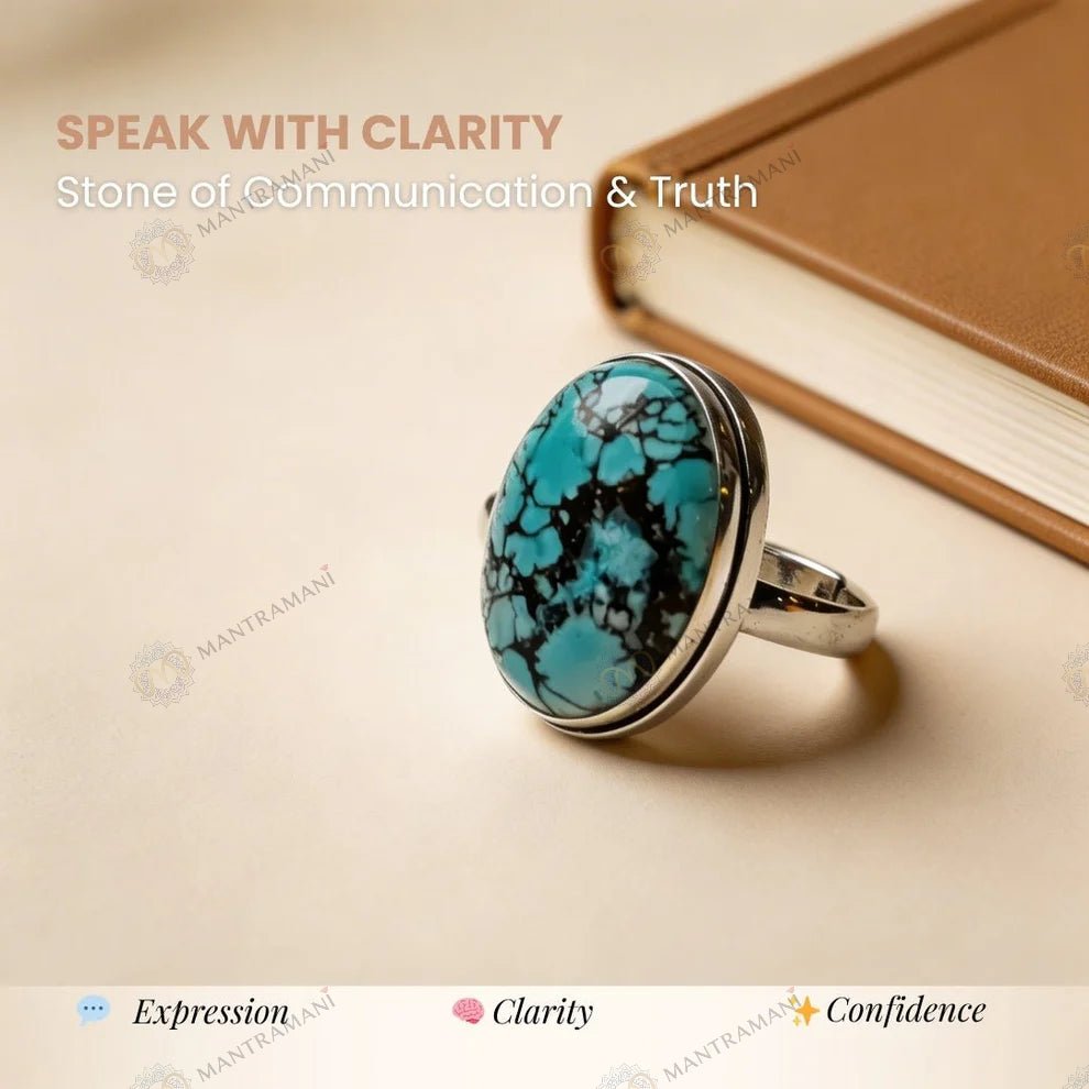 MantraMani Turquoise Ring: Strengthens Communication & Confidence - Energized Vedic Gemstone Jewelry - MantraMani