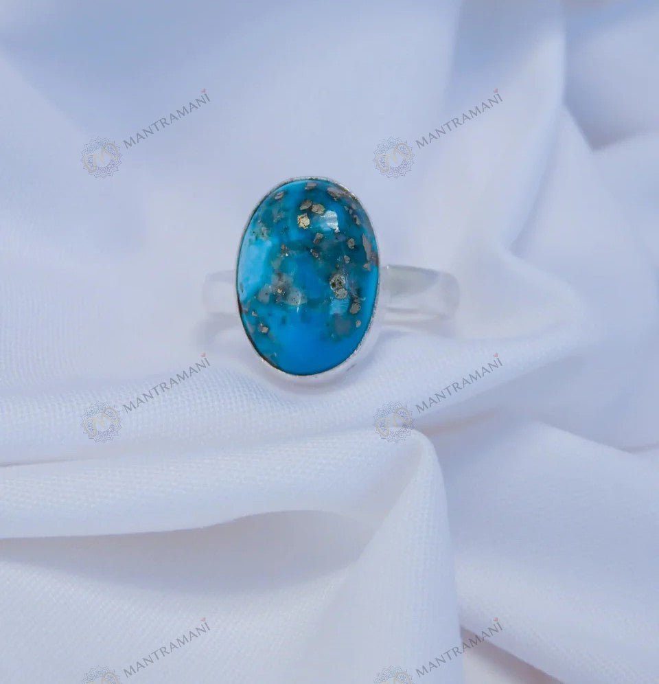 MantraMani Turquoise Ring: Strengthens Communication & Confidence - Energized Vedic Gemstone Jewelry - MantraMani