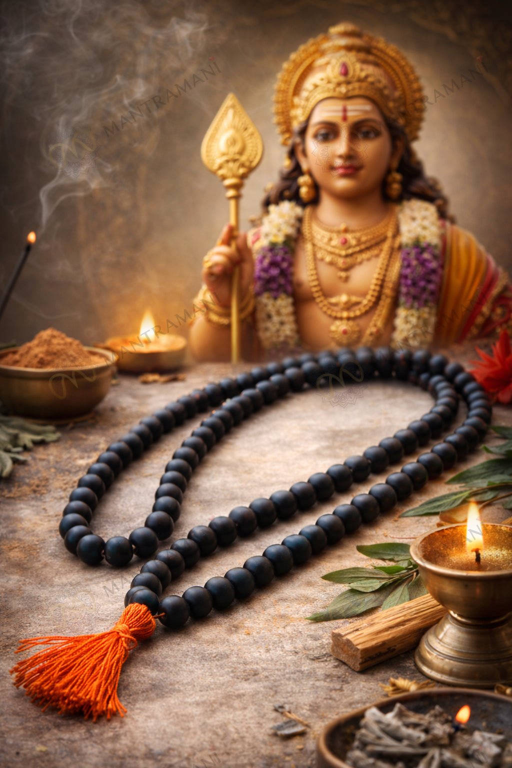 MantraMani Divine Karungali Rudraksha Mala - Energized Vedic Gemstone Jewelry - MantraMani
