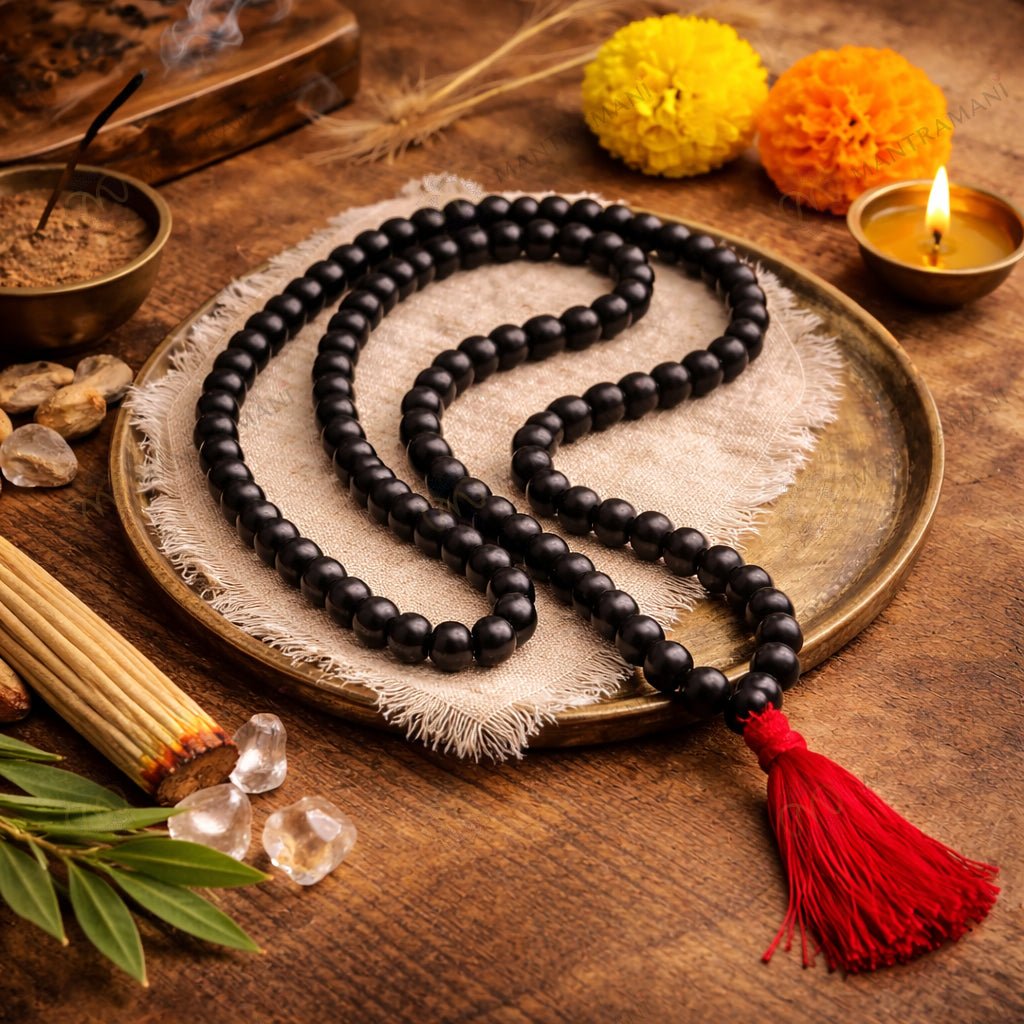 MantraMani Karungali Mala — 108 Beads Ebony Wood Mala for Grounding, Protection & Self - Realization (Govt. Lab Certified)
