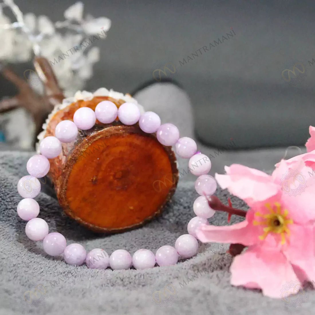 MantraMani Kunzite Bracelet to Heal Broken Hearts - Energized Vedic Gemstone Jewelry - MantraMani