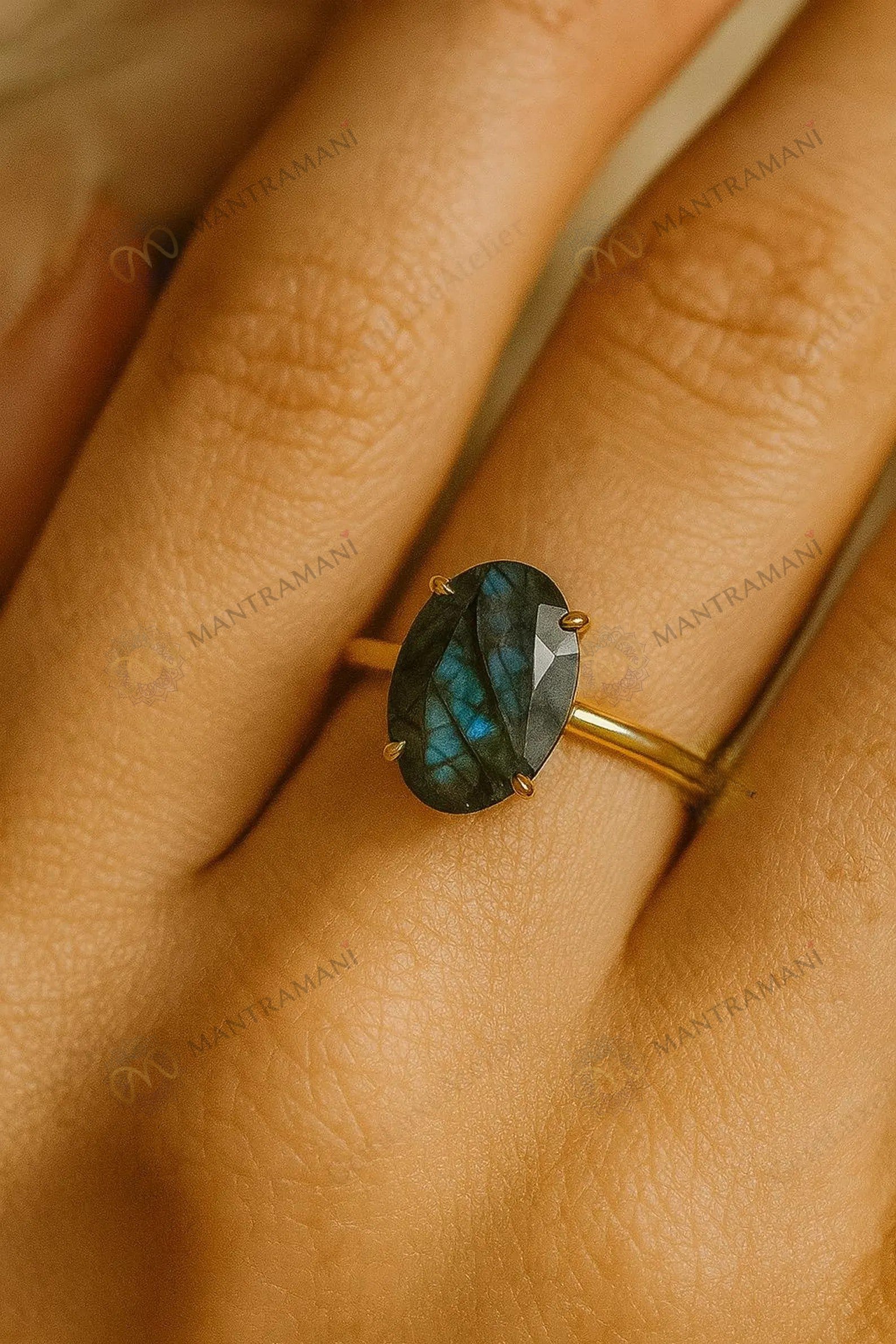MantraMani Labradorite Ring: Awaken Your Inner Power & Open Your Third Eye Chakra - Energized Vedic Gemstone Jewelry - M...