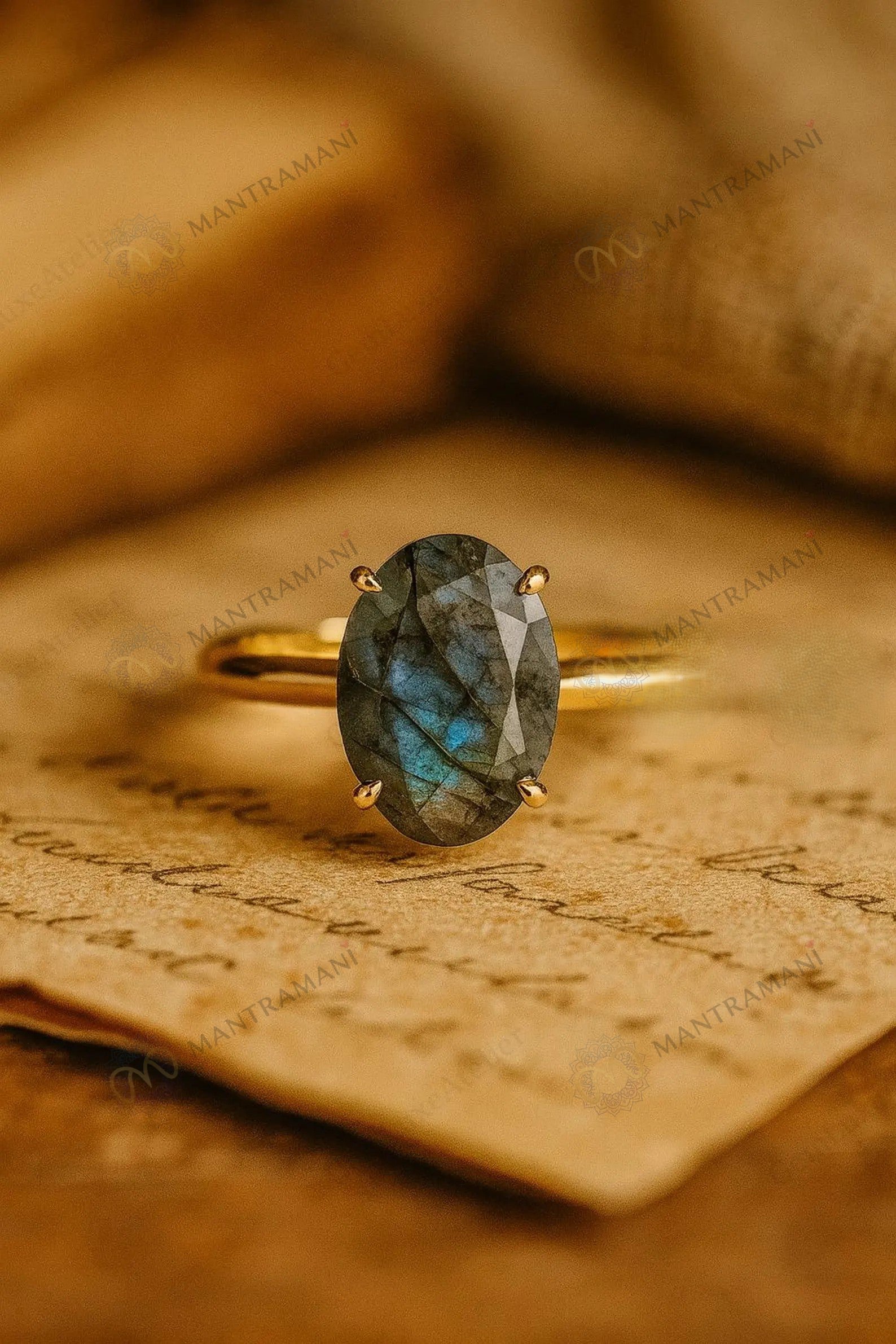 MantraMani Labradorite Ring: Awaken Your Inner Power & Open Your Third Eye Chakra - Energized Vedic Gemstone Jewelry - M...