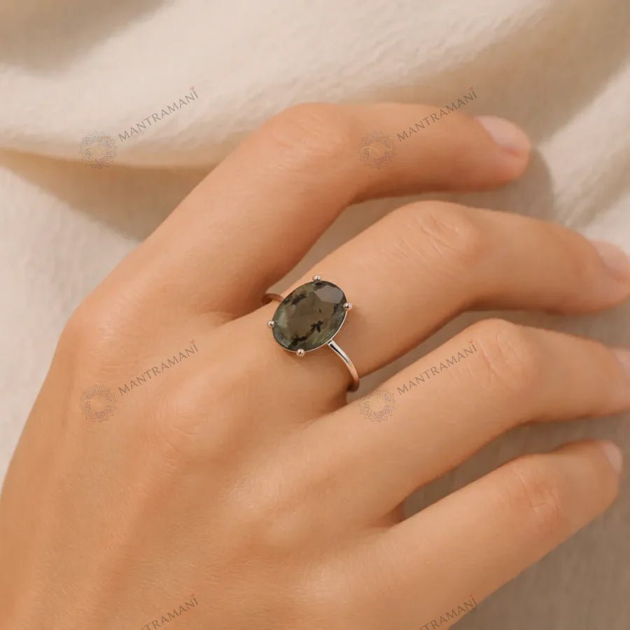 MantraMani Labradorite Ring: Awaken Your Inner Power & Open Your Third Eye Chakra - Energized Vedic Gemstone Jewelry - M...