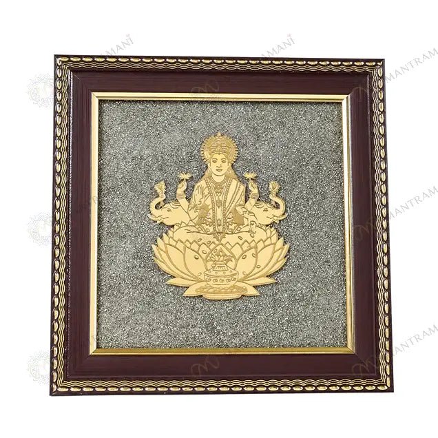 MantraMani Goddess of Wealth & Fortune Gajalakshmi Raw Pyrite Frame with FREE Raw Pyrite Stone - Energized Vedic Gemston...