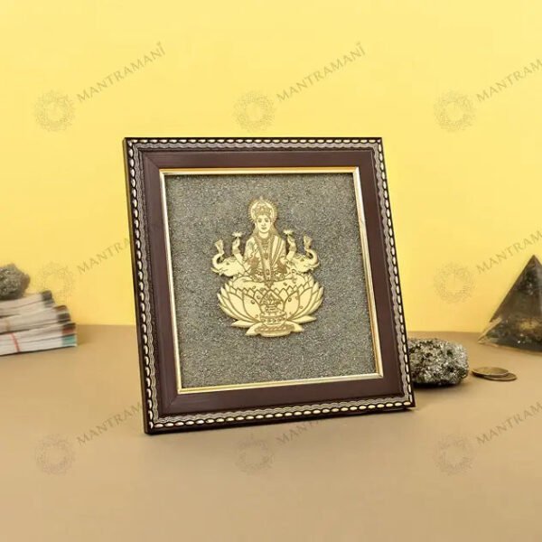MantraMani Goddess of Wealth & Fortune Gajalakshmi Raw Pyrite Frame with FREE Raw Pyrite Stone