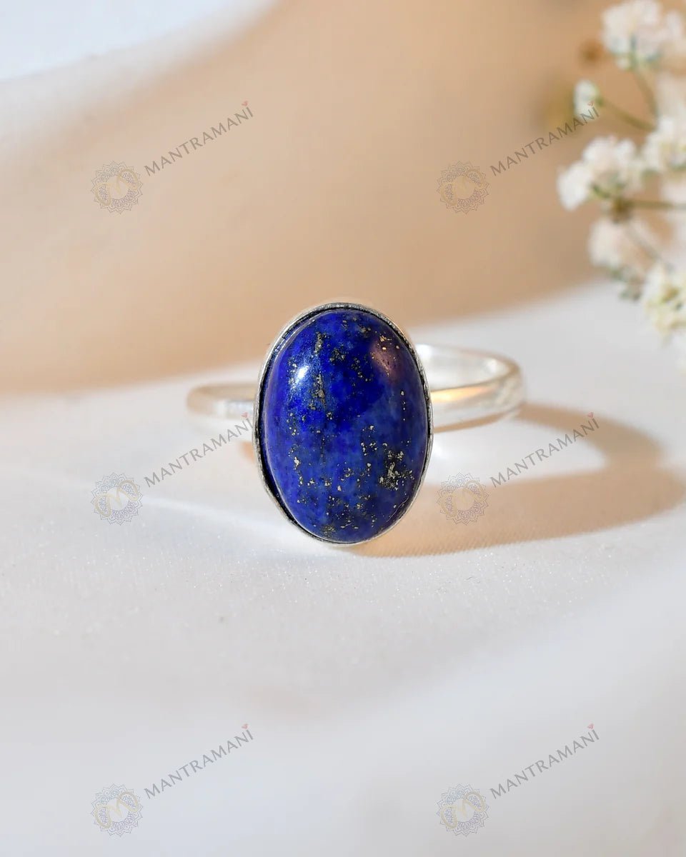 MantraMani Lapis Lazuli Ring: Enhancing Intuition and Spiritual Awareness - Energized Vedic Gemstone Jewelry - MantraMani