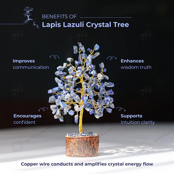 MantraMani Lapis Lazuli Crystal Tree - Energized Vedic Gemstone Jewelry - MantraMani