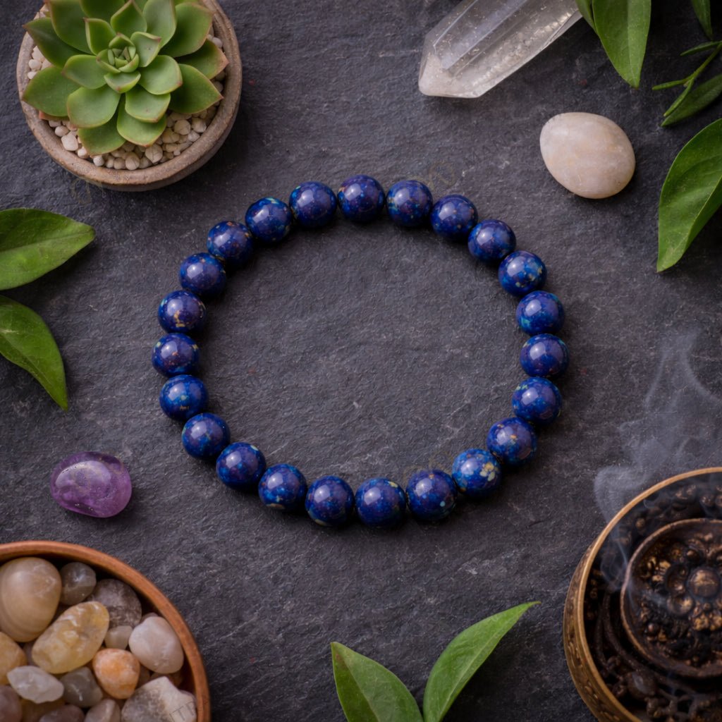 MantraMani Lapis Verit Lapis Lazuli Bracelet for Career Growth, Government Job Focus & Mental Clarity - Energized Vedic...