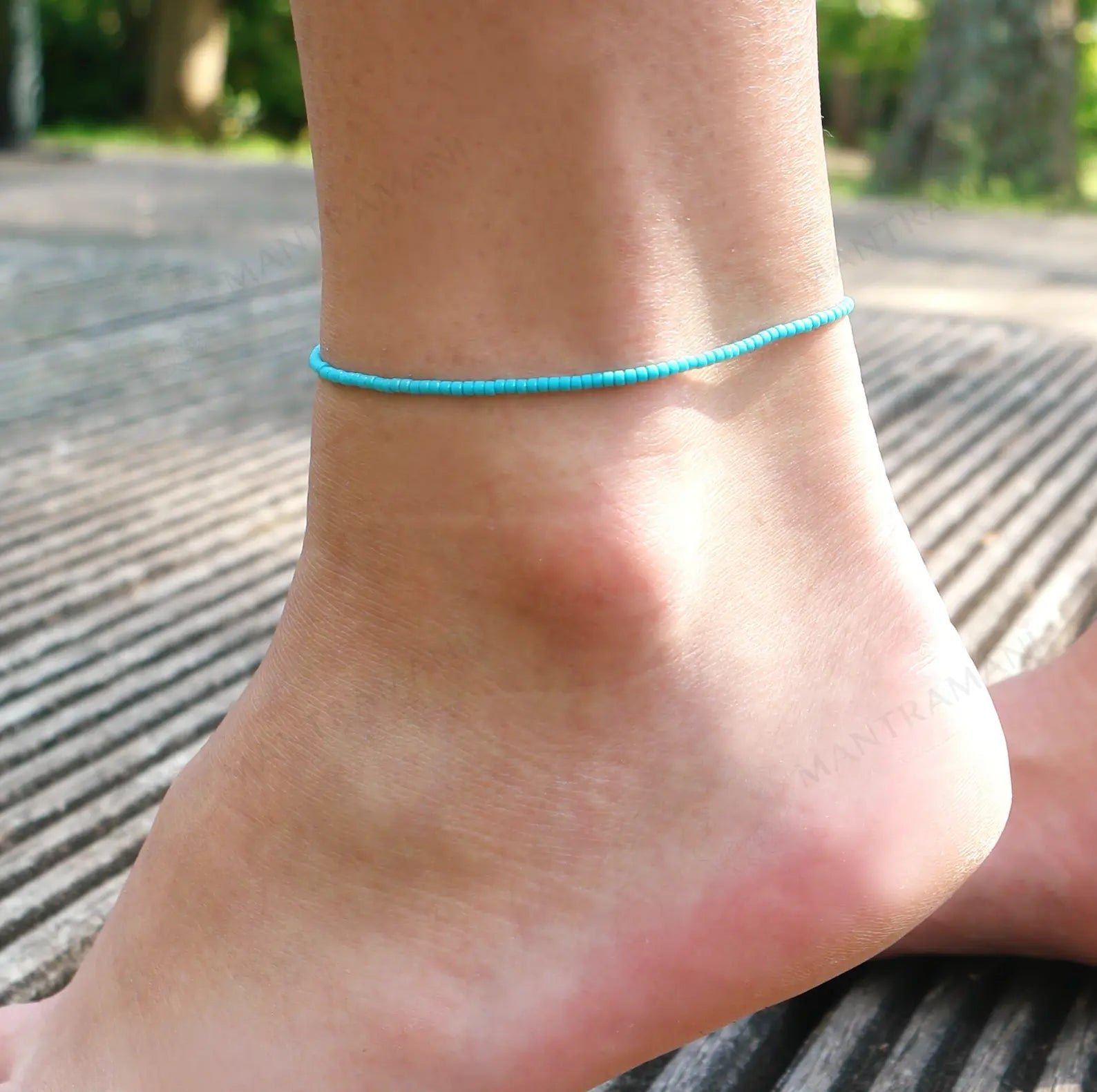 MantraMani Blue Magnesite Turquoise Anklet - Energized Vedic Gemstone Jewelry - MantraMani