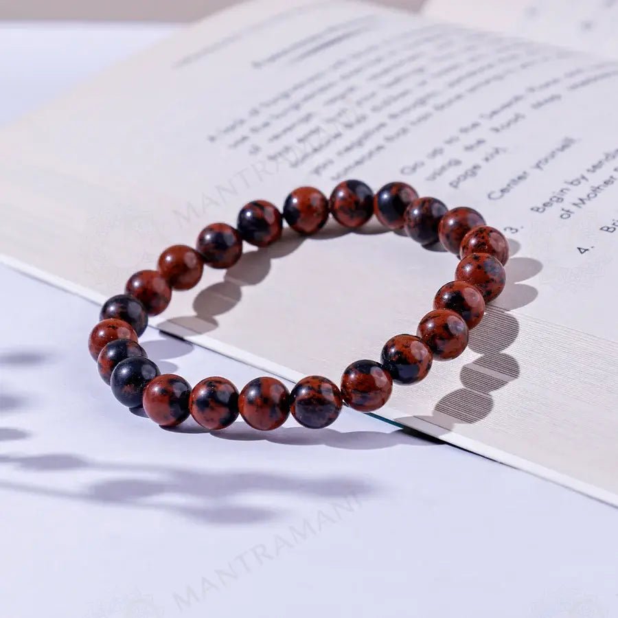 MantraMani Mahogany Obsidian Bracelet - Energized Vedic Gemstone Jewelry - MantraMani