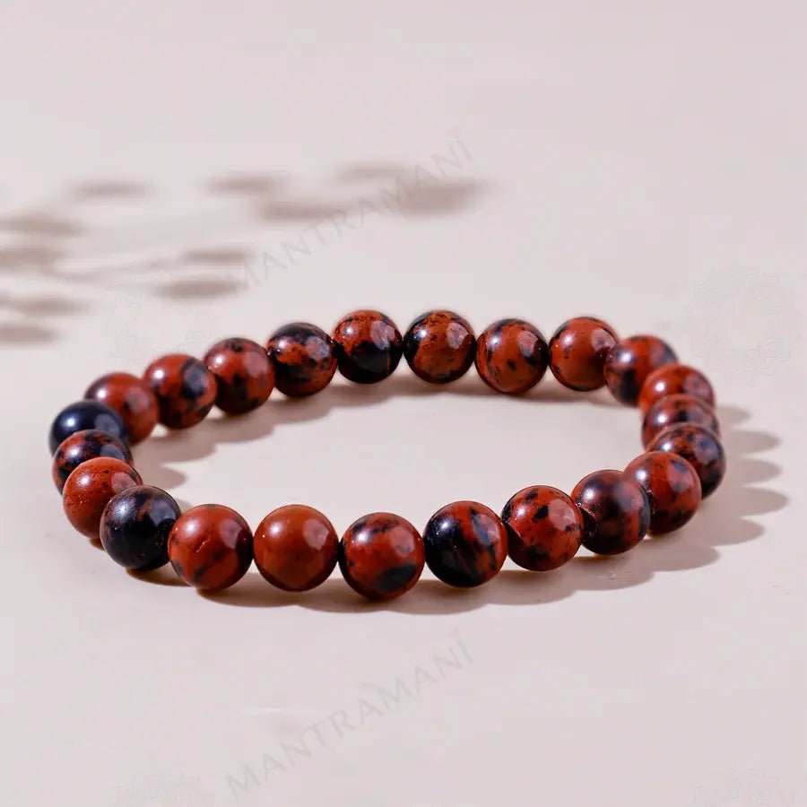 MantraMani Mahogany Obsidian Bracelet - Energized Vedic Gemstone Jewelry - MantraMani