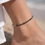 MantraMani Malachite and Garnet Gemstone Silver Anklet - Energized Vedic Gemstone Jewelry - MantraMani