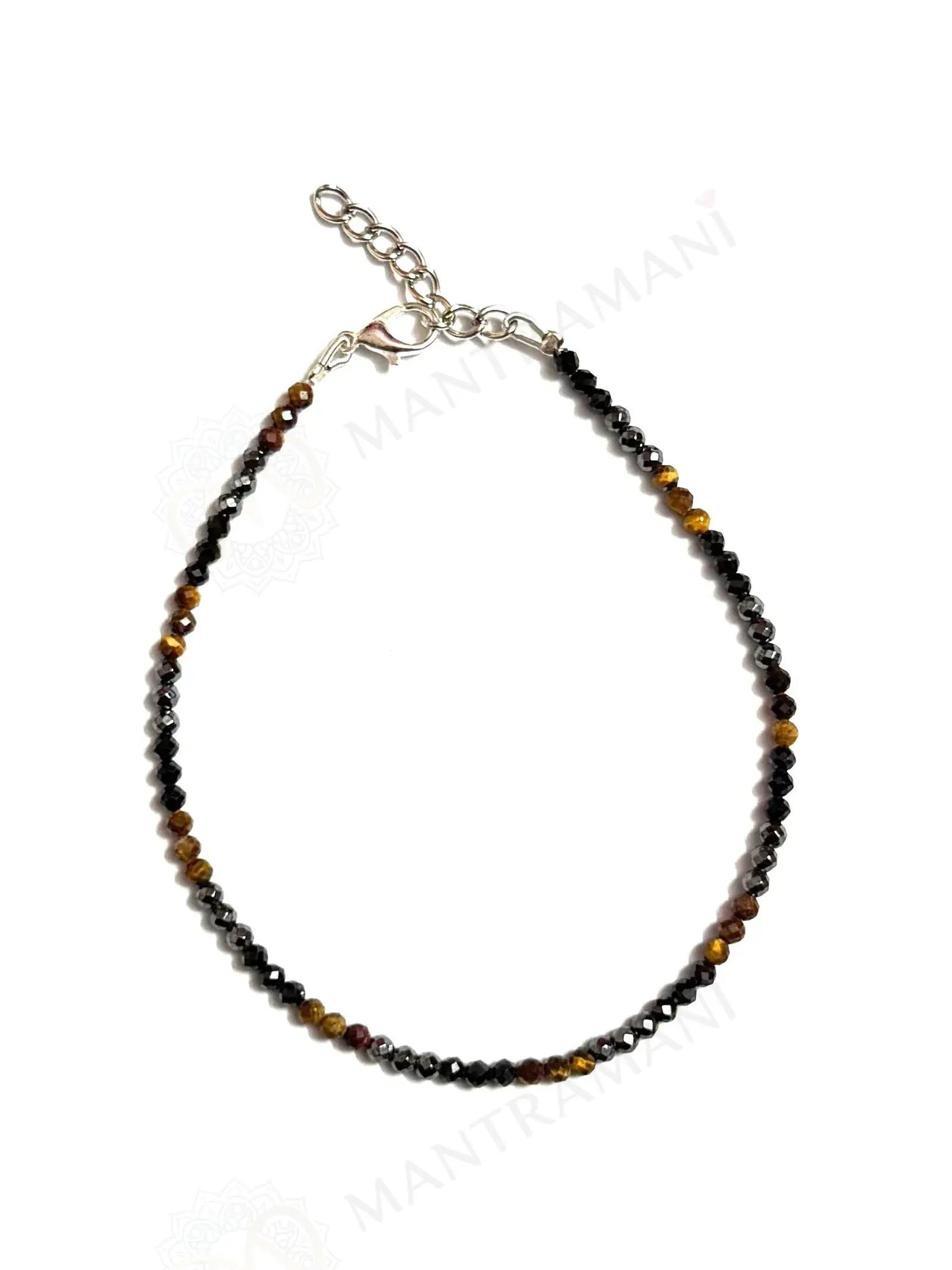 MantraMani Malachite and Garnet Gemstone Silver Anklet - Energized Vedic Gemstone Jewelry - MantraMani