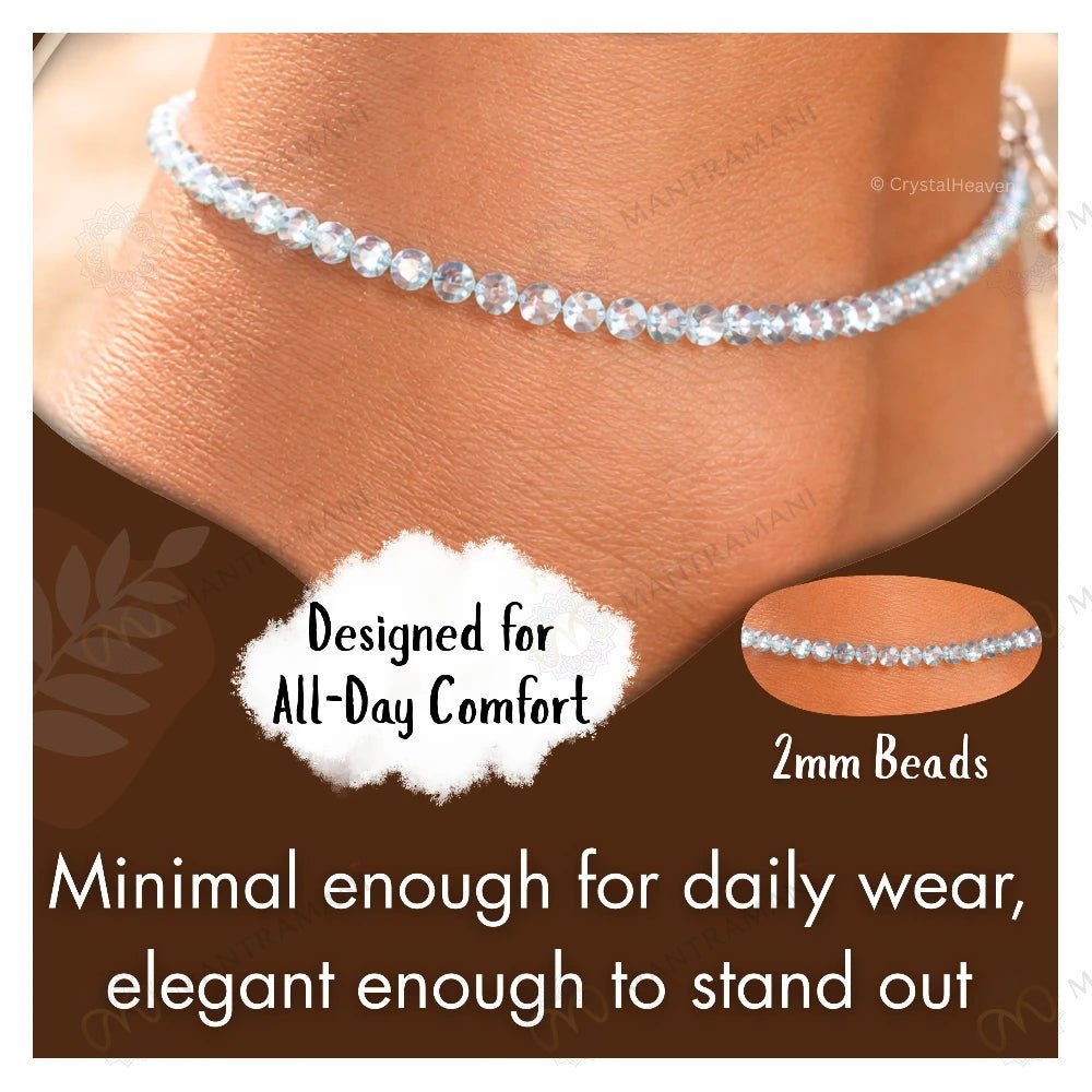 MantraMani Aquamarine Anklet - Energized Vedic Gemstone Jewelry - MantraMani