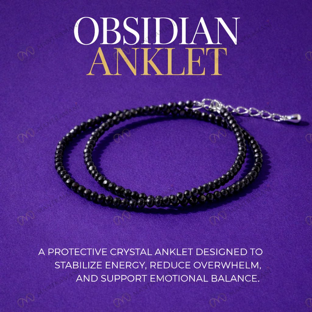 MantraMani Black Obsidian Anklet – For energy cleansing, balance & defense