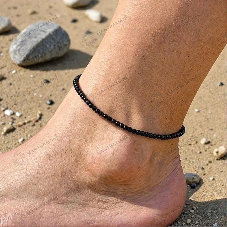 MantraMani Natural Black Tourmaline Anklet - Energized Vedic Gemstone Jewelry - MantraMani