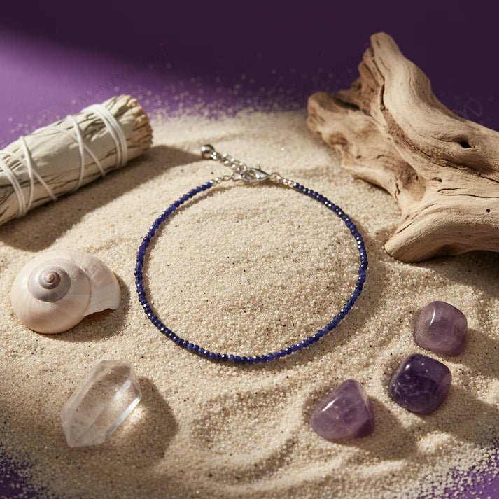 MantraMani Lapis Lazuli Diamond Cut Anklet: Enhancing Intuition and Spiritual Awareness - Energized Vedic Gemstone Jewel...