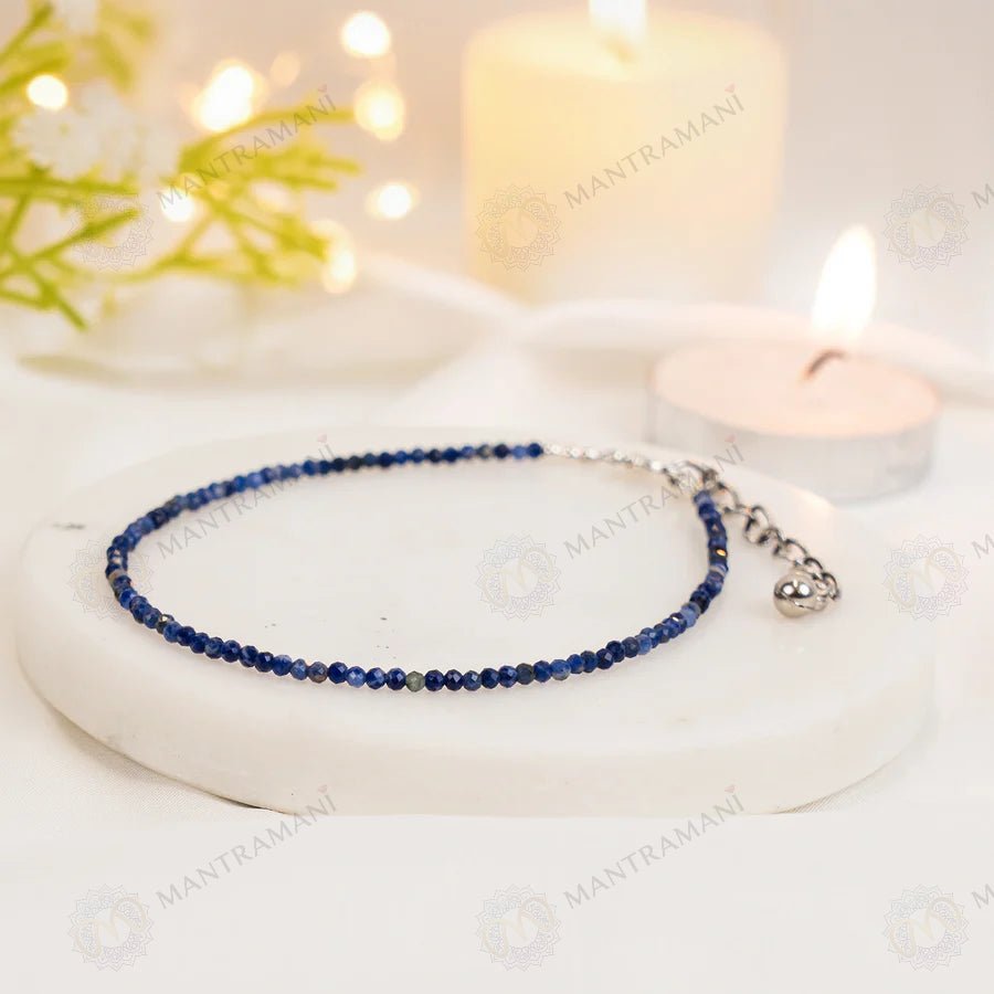 MantraMani Lapis Lazuli Anklet: Enhancing Intuition and Spiritual Awareness - Energized Vedic Gemstone Jewelry - MantraMani