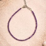 MantraMani Divine Aura Amethyst Anklet 3mm - Energized Vedic Gemstone Jewelry - MantraMani
