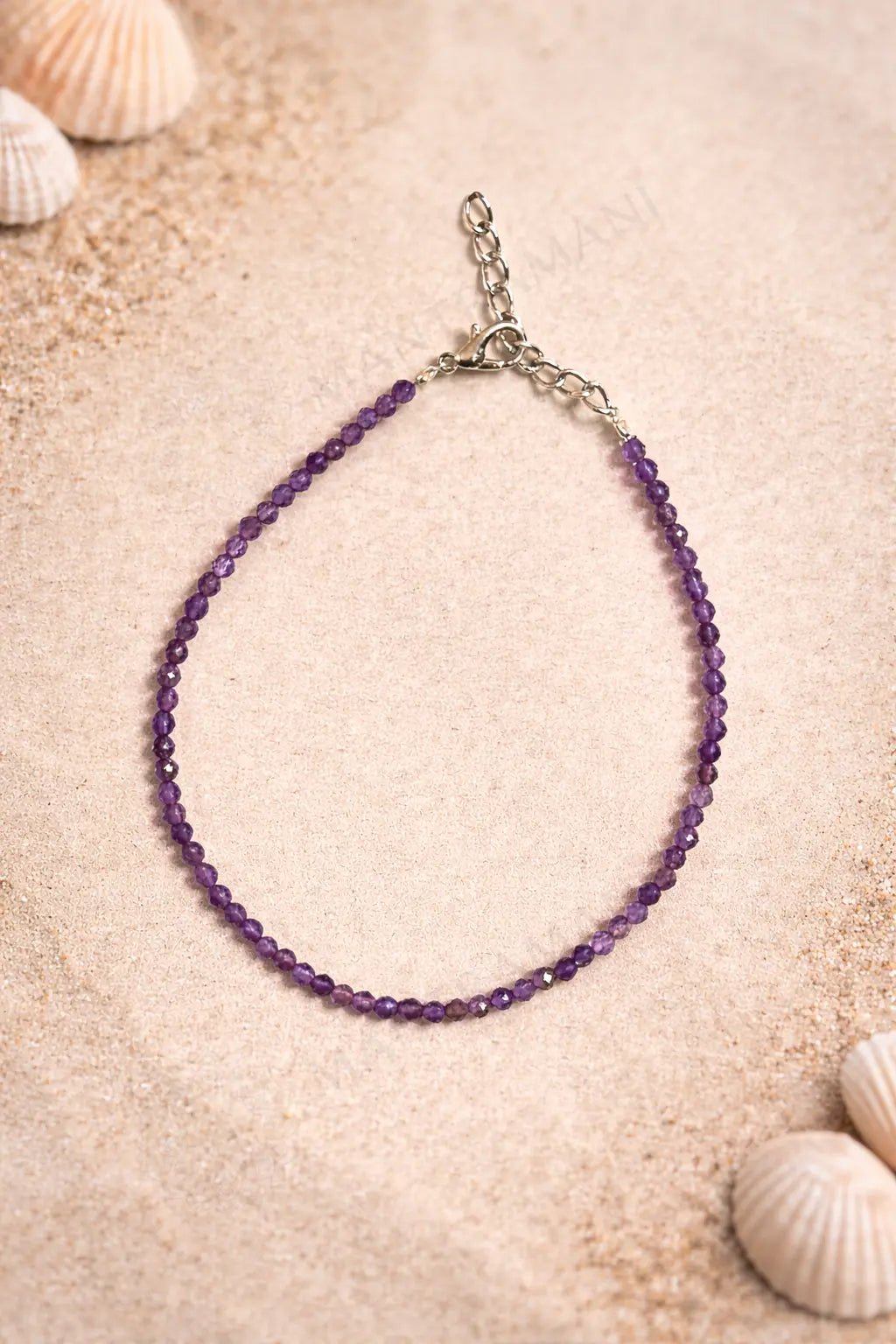 MantraMani Divine Aura Amethyst Anklet 3mm - Energized Vedic Gemstone Jewelry - MantraMani