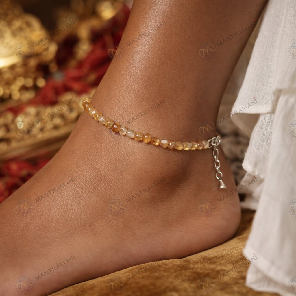 MantraMani Sunfire Citrine Anklet 3mm – For motivation, courage & abundance