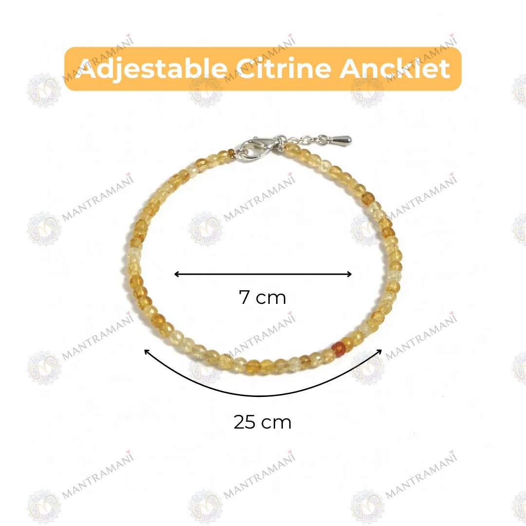 MantraMani Sunfire Citrine Anklet 3mm – For motivation, courage & abundance