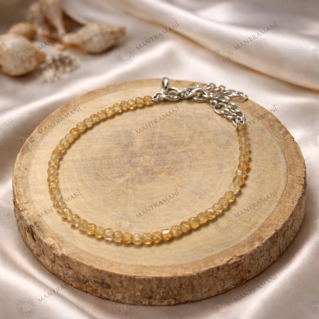 MantraMani Sunfire Citrine Anklet 3mm - Energized Vedic Gemstone Jewelry - MantraMani
