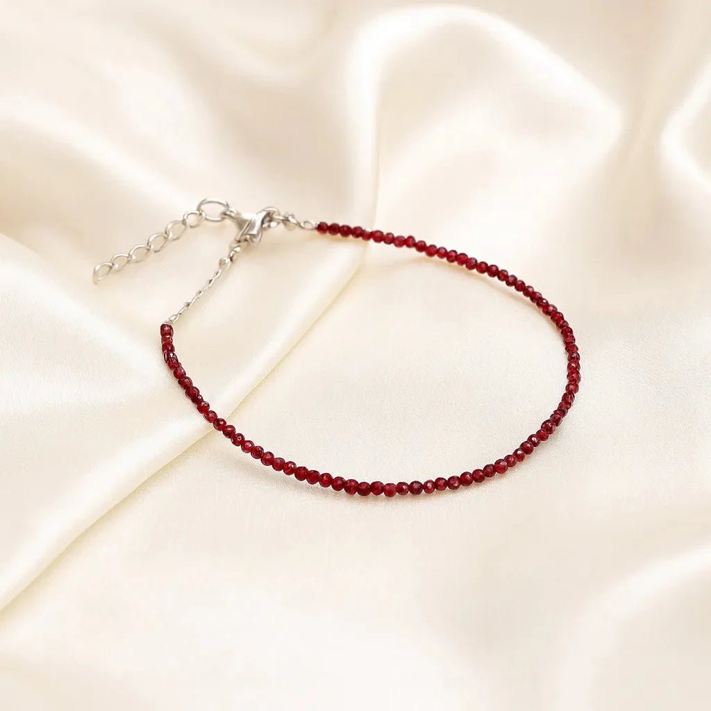 MantraMani Red Garnet Anklet - Energized Vedic Gemstone Jewelry - MantraMani