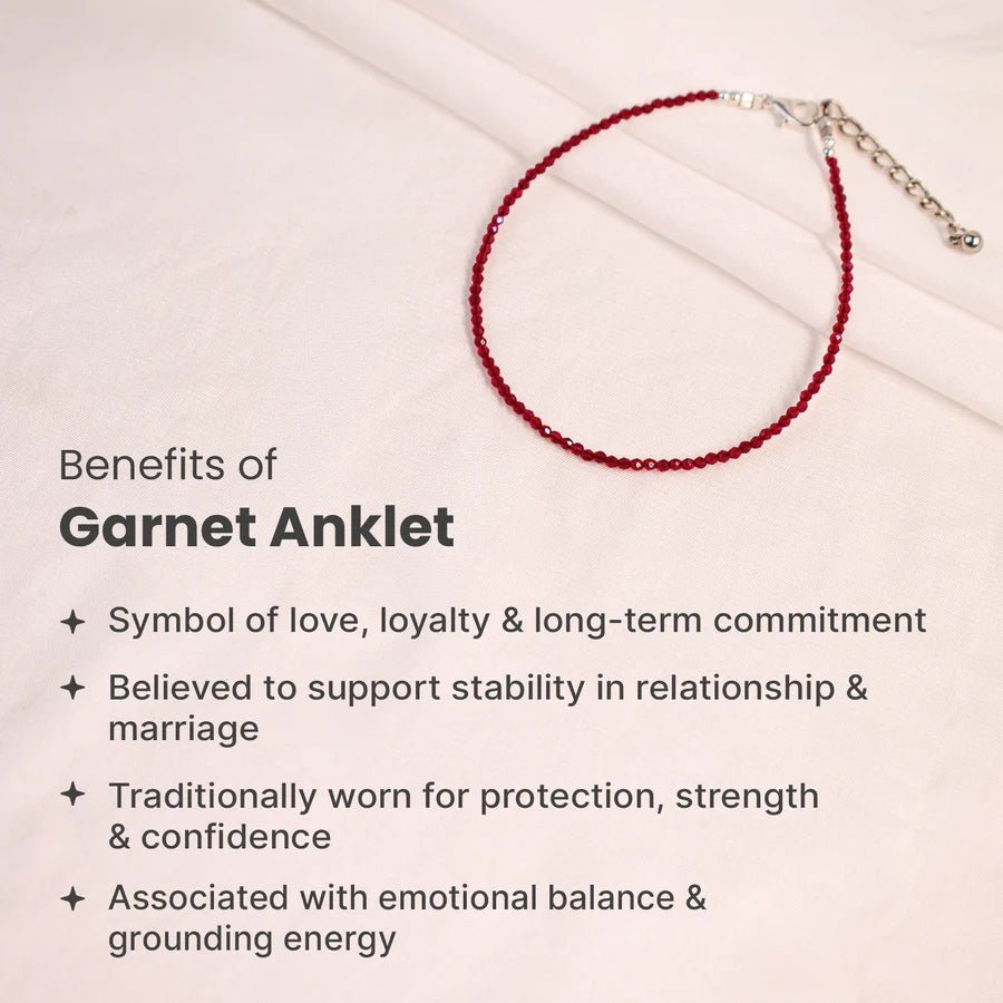 MantraMani Red Garnet Anklet - Energized Vedic Gemstone Jewelry - MantraMani