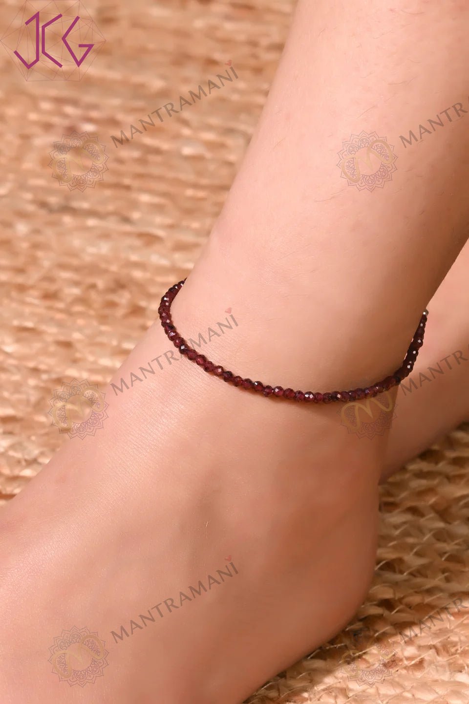 MantraMani Eternal Love Garnet Anklet 3mm - Energized Vedic Gemstone Jewelry - MantraMani