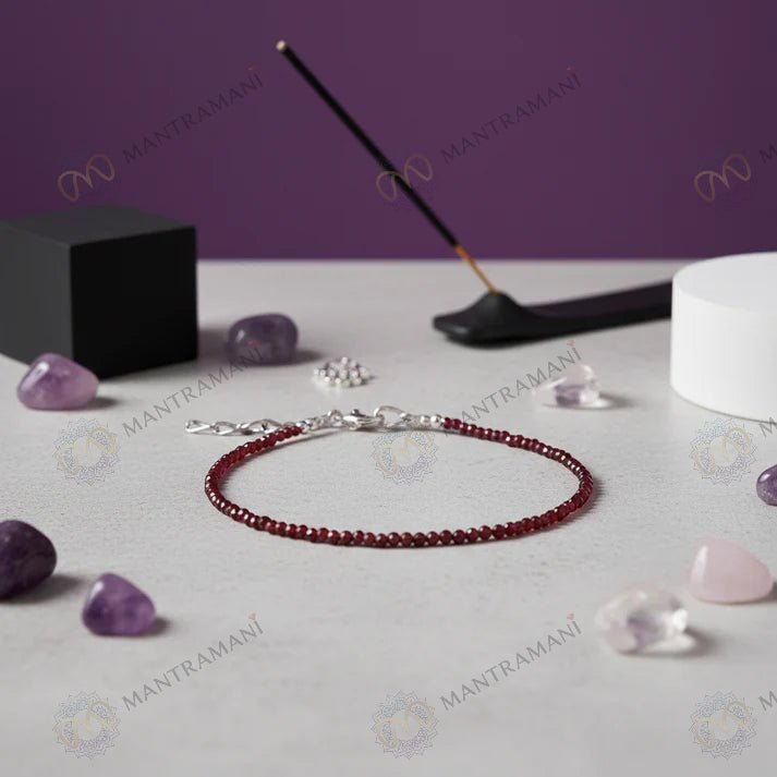 MantraMani Eternal Love Garnet Anklet 3mm - Energized Vedic Gemstone Jewelry - MantraMani