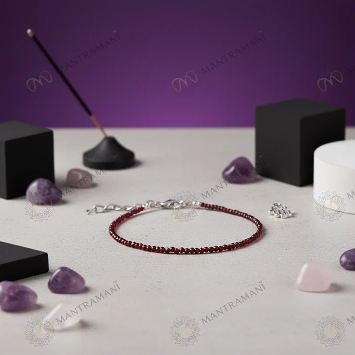 MantraMani Eternal Love Garnet Anklet 3mm - Energized Vedic Gemstone Jewelry - MantraMani