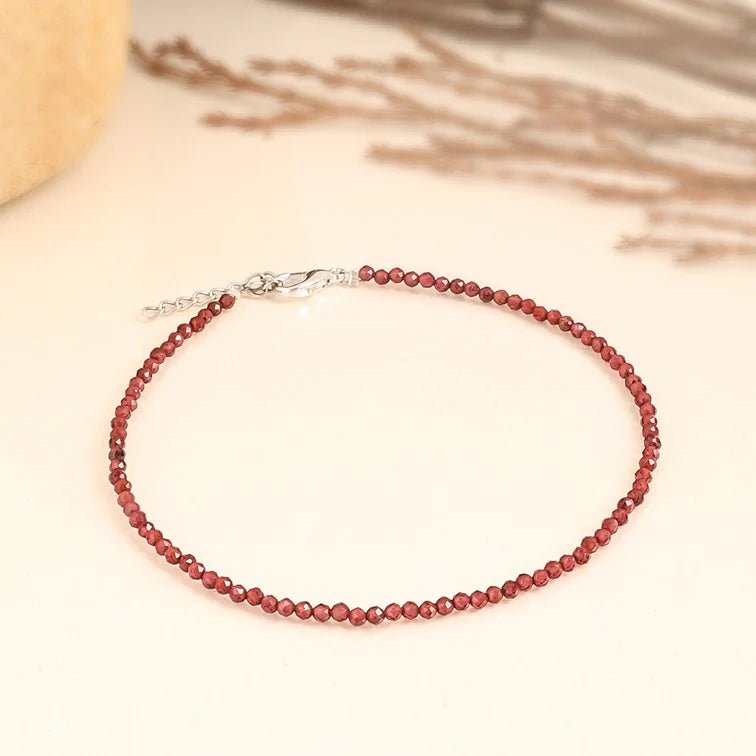 MantraMani Red Garnet Anklet - Energized Vedic Gemstone Jewelry - MantraMani