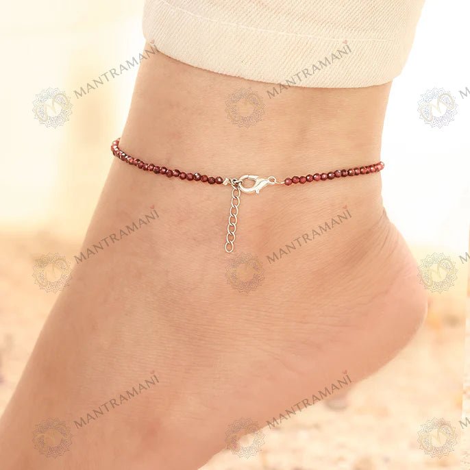 MantraMani Red Garnet Crystal Anklet - Success,Power, Passion, Success, Courage and Strength
