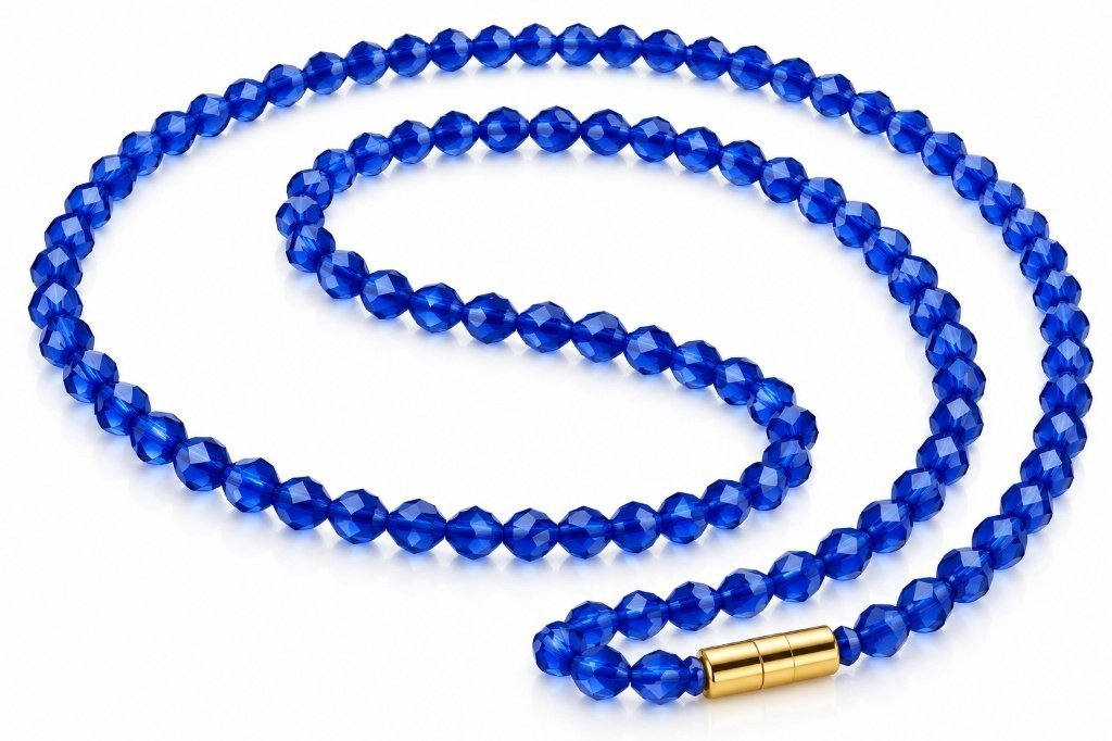 MantraMani Blue Sapphire Gemstone Mala – 2-3 mm Micro-Faceted Beads (18 Inch)